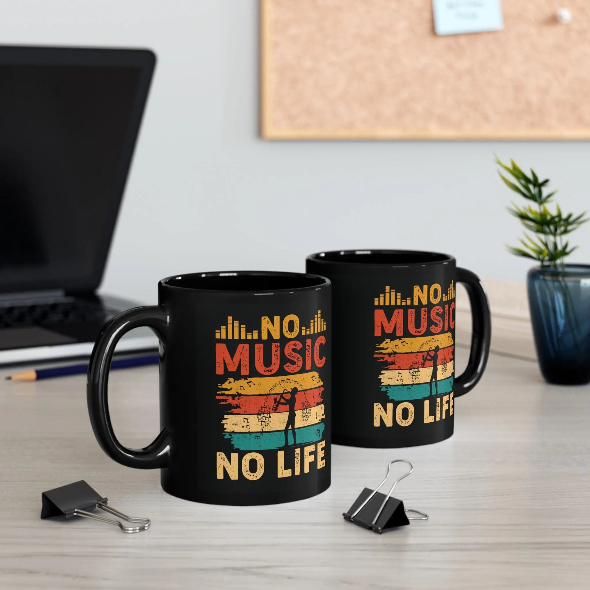 "No Music, No Life" Black Ceramic Mug – A Must-Have for Music Lovers Printify