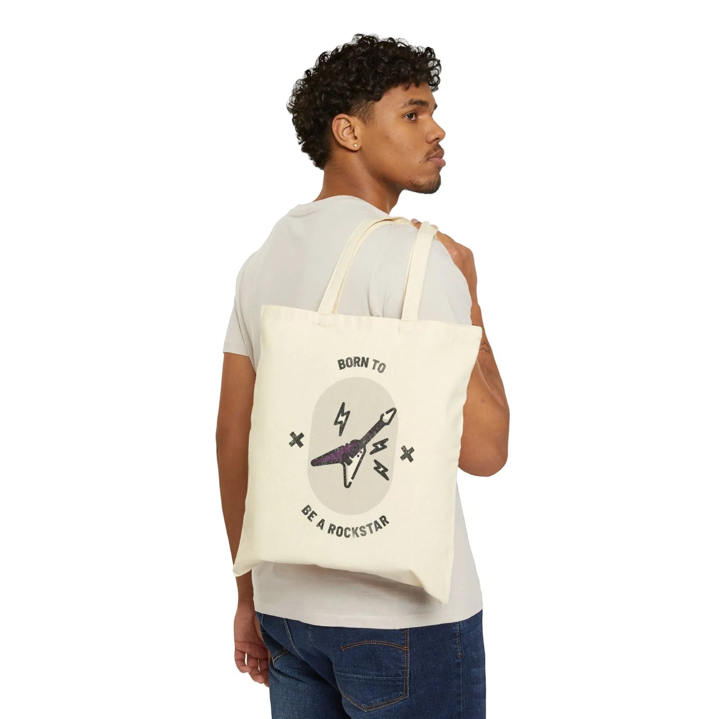 "Born to Be a Rockstar" Cotton Canvas Tote Bag - Realm of Artists