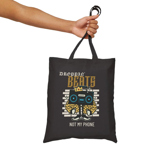 "Droppin' Beats, Not My Phone" Cotton Canvas Tote Bag - Realm of Artists