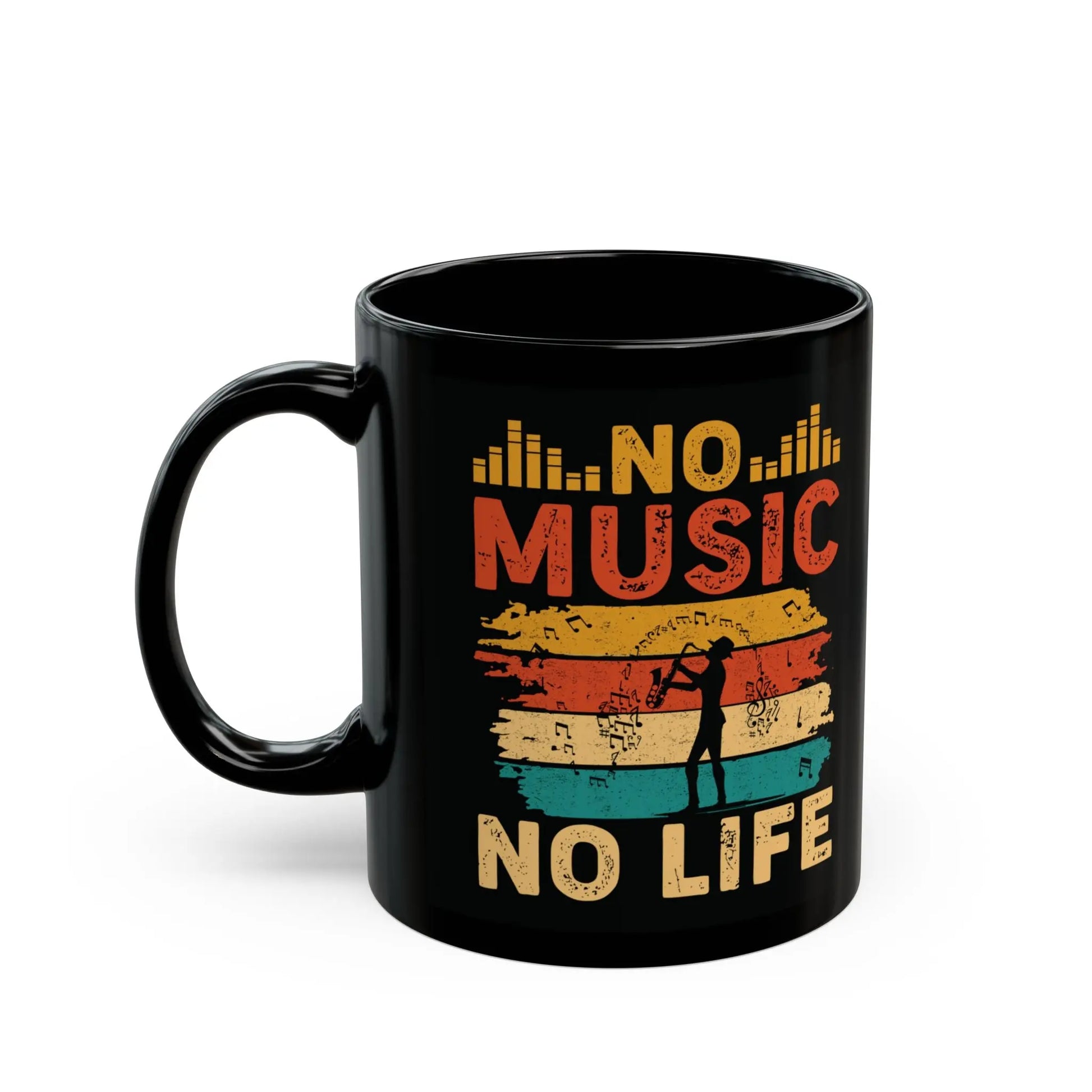 "No Music, No Life" Black Ceramic Mug – A Must-Have for Music Lovers Printify