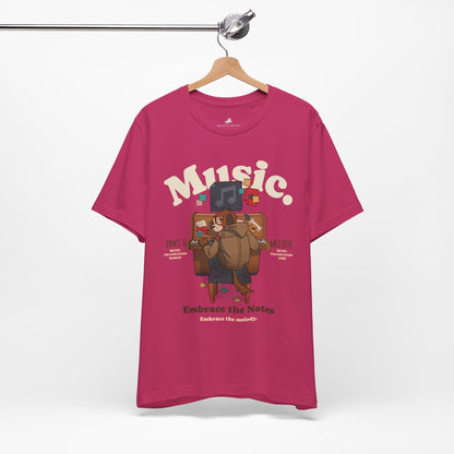 Music, Paws, and Melody Graphic Cotton T-Shirt - Trendy Short Sleeve Tee for Animal and Music Lovers | Unique Design, Comfortable Fit, Premium Quality Printify