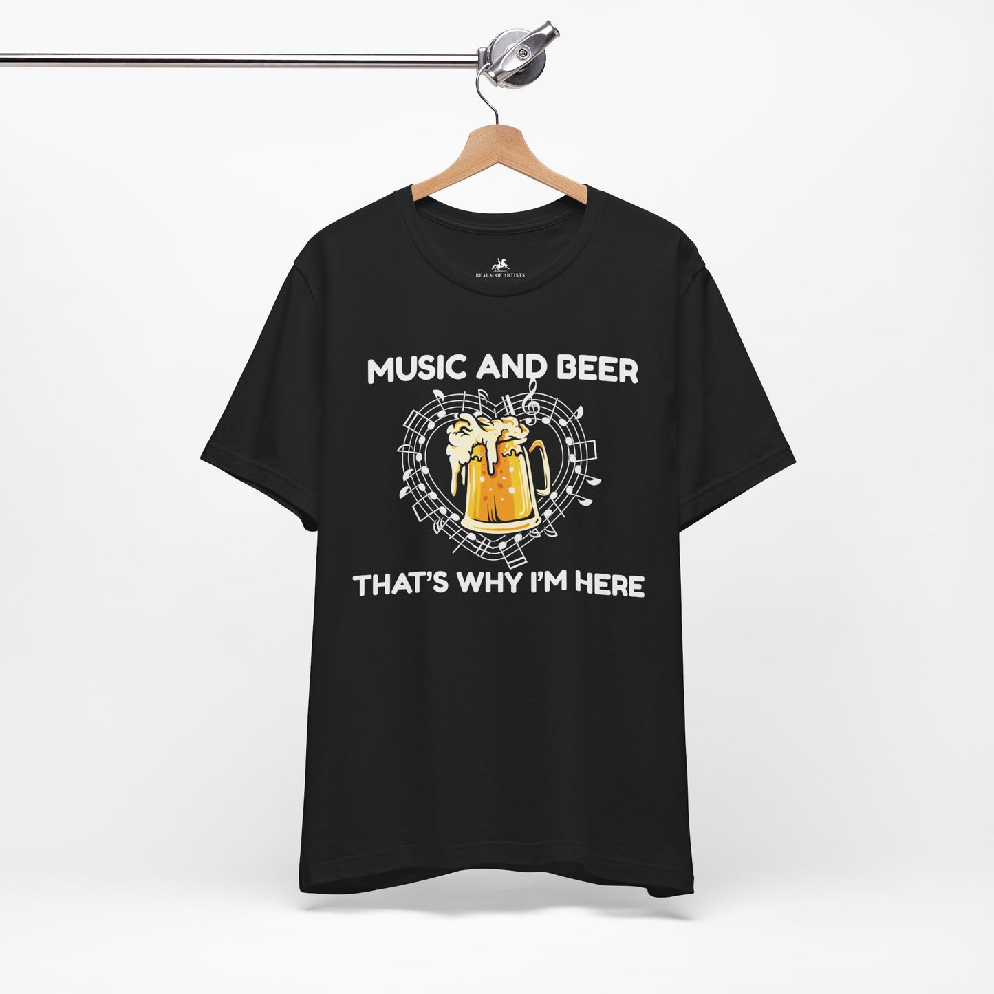 Music and Beer, That's Why I'm Here Graphic Cotton T-Shirt - Trendy Short Sleeve Tee for Music and Beer Lovers | Unique Design, Comfortable Fit, Premium Quality Printify