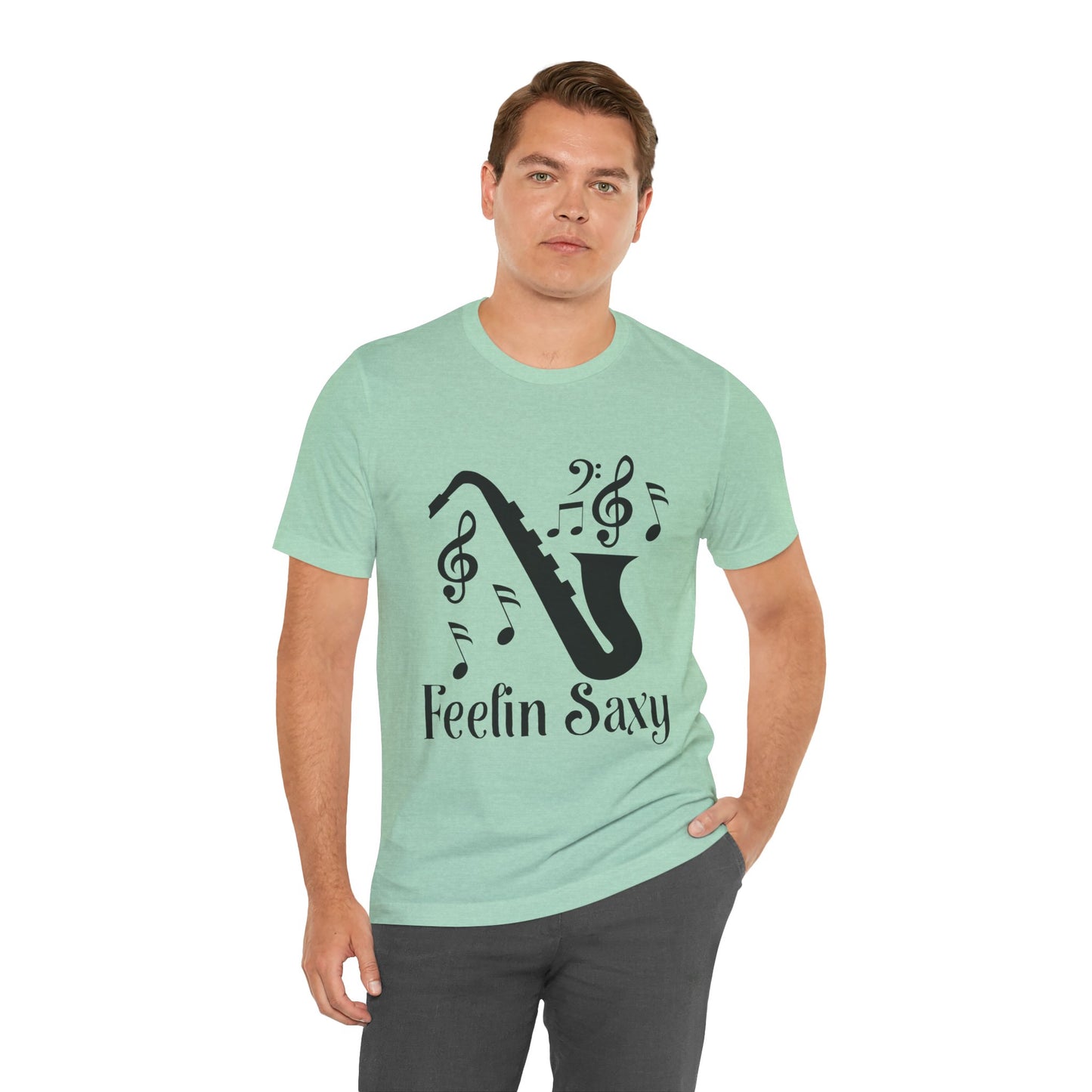 Feelin' Saxy Graphic Cotton T-Shirt - Trendy Short Sleeve Tee for Saxophone Lovers and Music Enthusiasts | Unique Design, Comfortable Fit, Premium Quality Printify