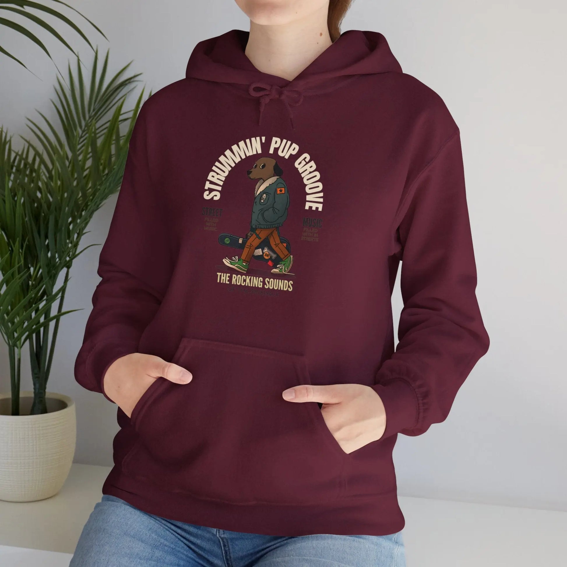 "Strummin' Pup Groove" Graphic Hoodie - Realm of Artists