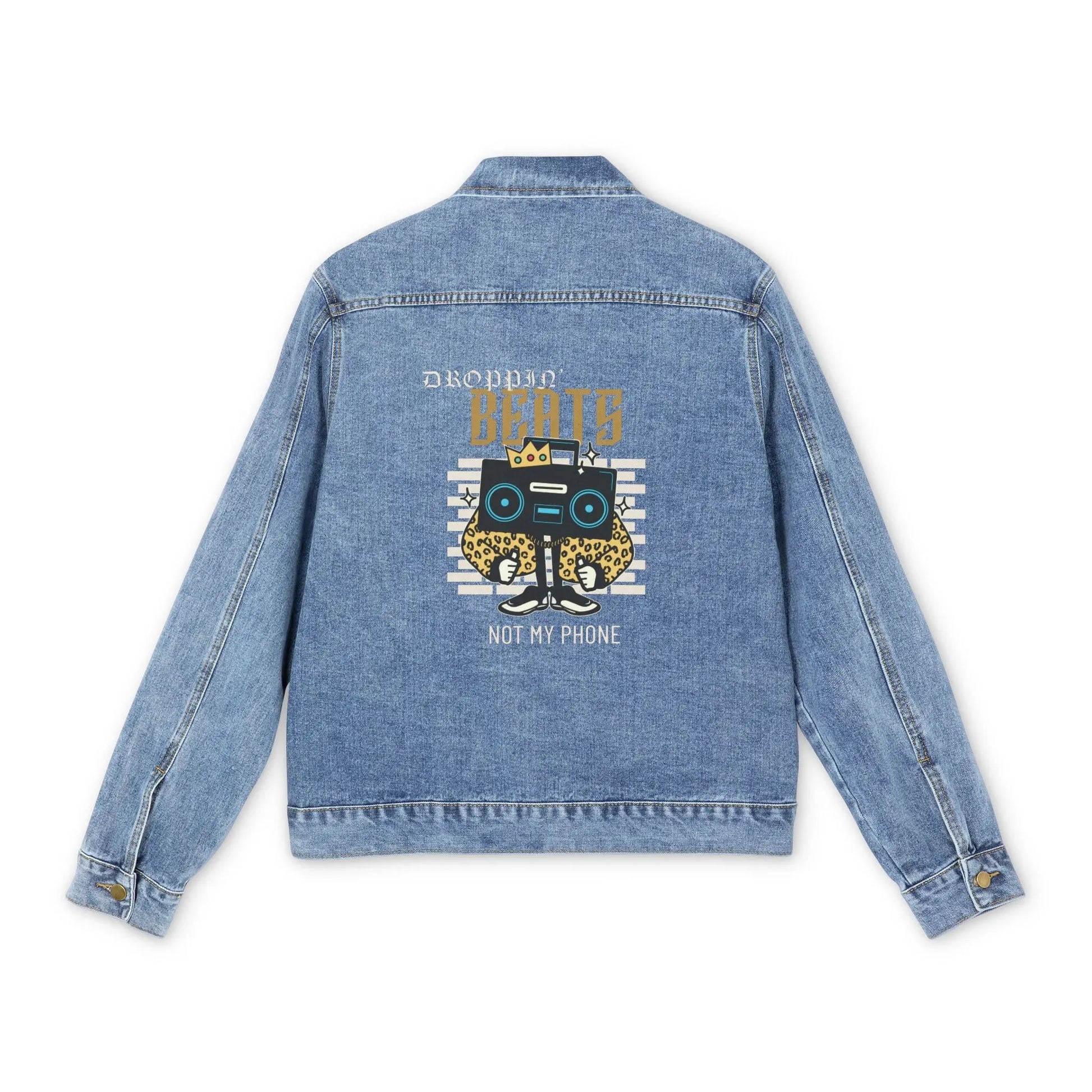 "Droppin' Beats, Not My Phone" Men's Denim Jacket - Realm of Artists