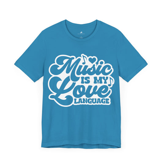 Music Is My Love Language Graphic Cotton T-Shirt - Trendy Short Sleeve Tee for Music Lovers and Romance Enthusiasts | Unique Design, Comfortable Fit, Premium Quality Printify