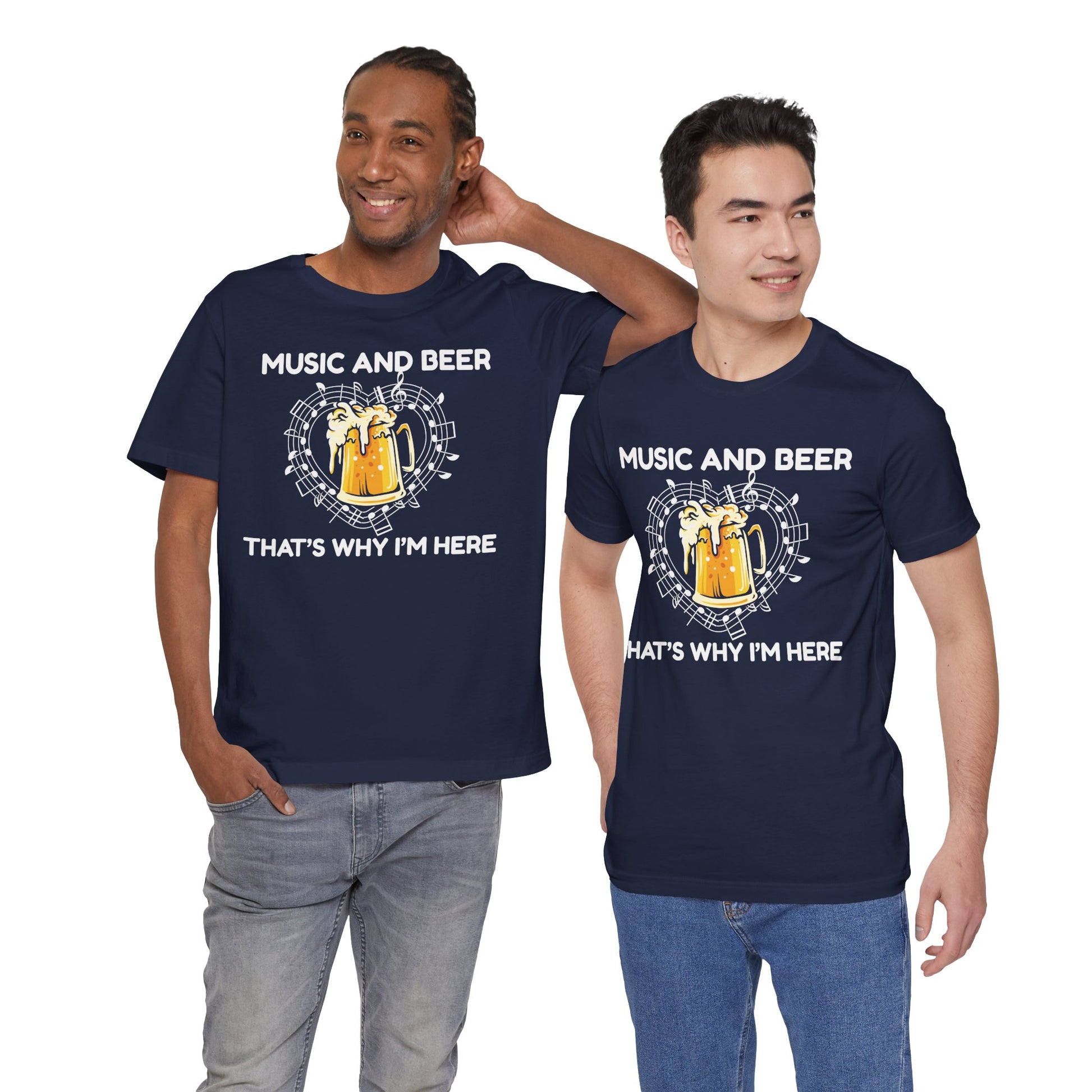 Music and Beer, That's Why I'm Here Graphic Cotton T-Shirt - Trendy Short Sleeve Tee for Music and Beer Lovers | Unique Design, Comfortable Fit, Premium Quality Printify