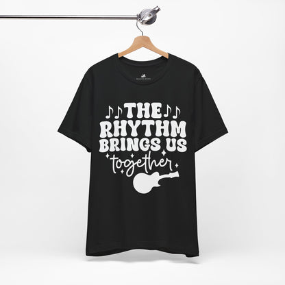 The Rhythm Brings Us Together Graphic Cotton T-Shirt - Trendy Short Sleeve Tee for Music Lovers and Community Vibes | Unique Design, Comfortable Fit, Premium Quality Printify