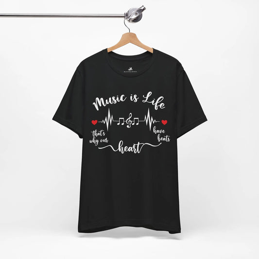 "Music is Life, That's Why Our Hearts Have Beats" Graphic T-Shirt – Feel the Rhythm of Life! Printify