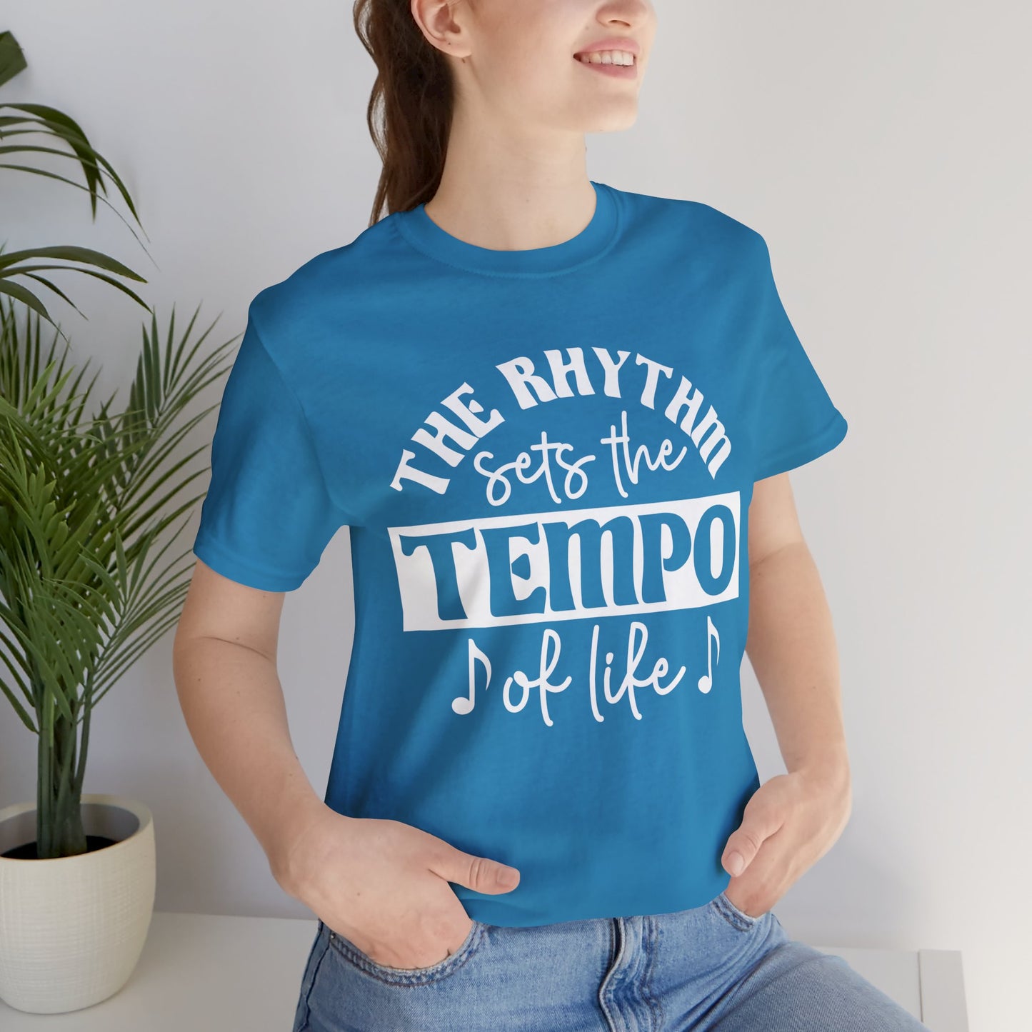 The Rhythm Sets the Tempo of Life Graphic Cotton T-Shirt - Trendy Short Sleeve Tee for Music Lovers and Life Enthusiasts | Unique Design, Comfortable Fit, Premium Quality Printify