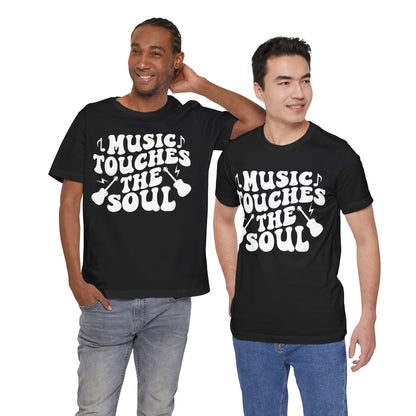 Music Touches the Soul Graphic Cotton T-Shirt - Trendy Short Sleeve Tee for Music Lovers and Emotional Thinkers | Unique Design, Comfortable Fit, Premium Quality Printify