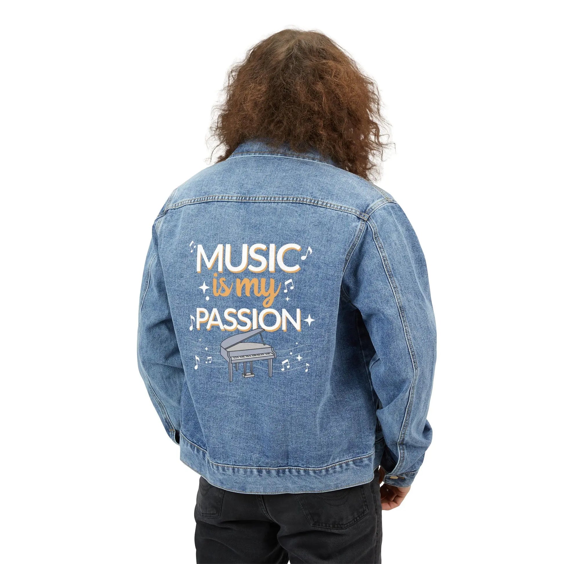 "Music is My Passion" Men's Denim Jacket - Realm of Artists