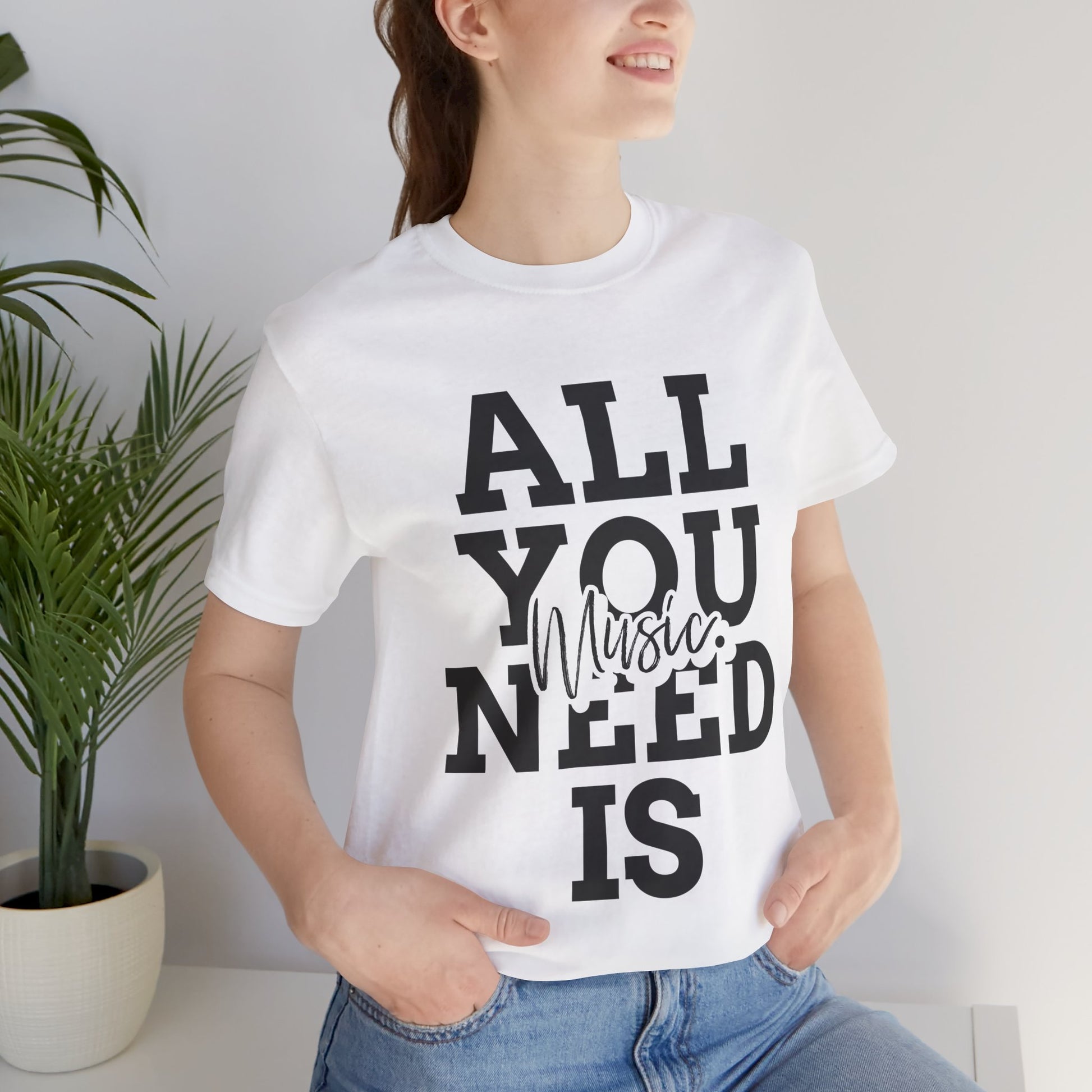 All You Need is Music Graphic Cotton T-Shirt - Trendy Short Sleeve Tee for Music Lovers | Unique Design, Comfortable Fit, Premium Quality Printify