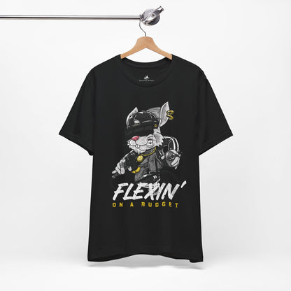 Flexin' on a Budget Graphic Cotton T-Shirt - Trendy Short Sleeve Tee for Budget-Conscious Fashion Lovers | Unique Design, Comfortable Fit, Premium Quality Printify