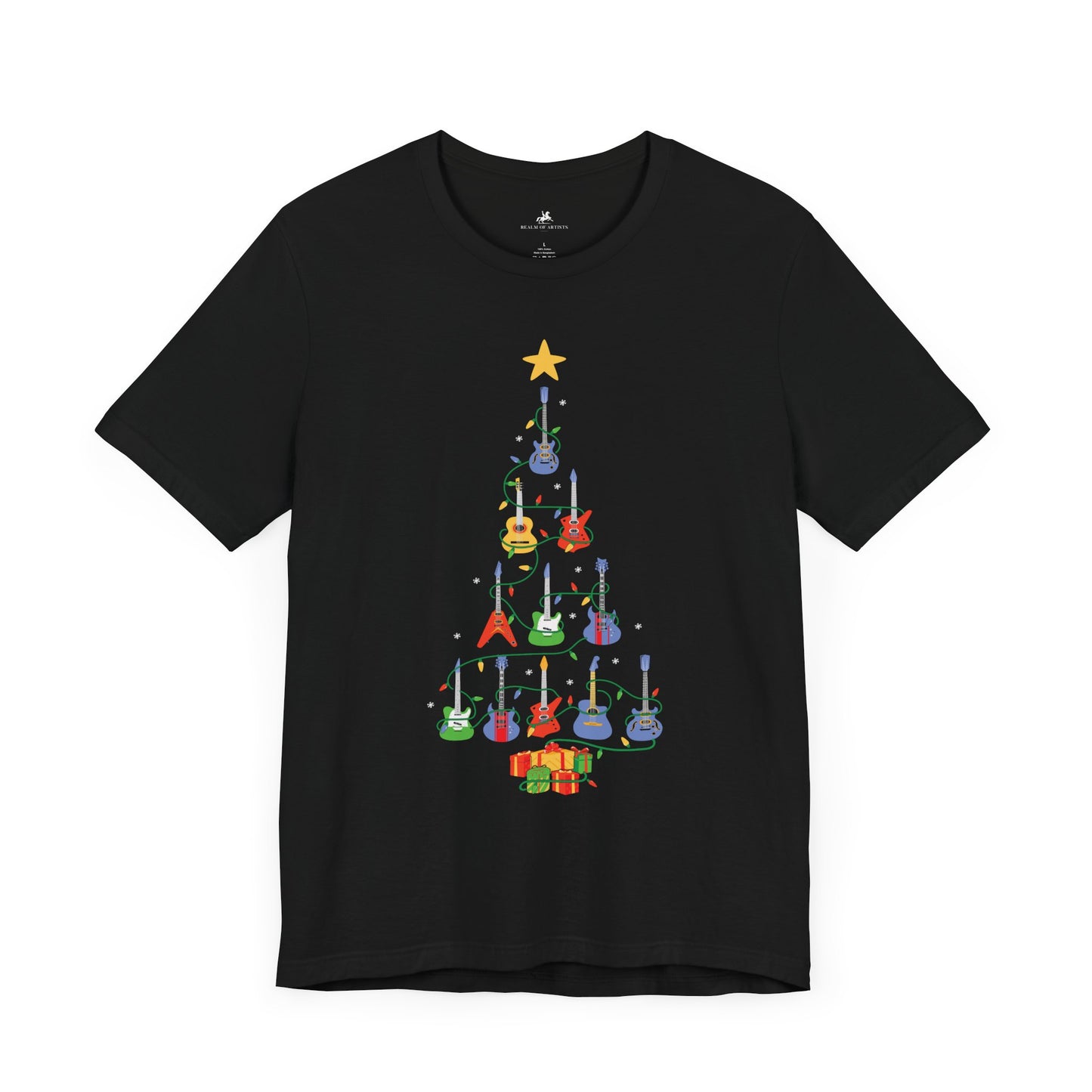 Guitar Christmas Tree Graphic Cotton T-Shirt - Festive Short Sleeve Tee for Music Lovers | Unique Design, Comfortable Fit, Premium Quality Printify