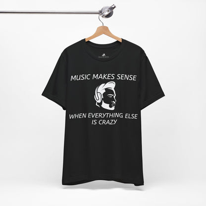 Music Makes Sense When Everything Else Is Crazy Graphic Cotton T-Shirt - Trendy Short Sleeve Tee for Music Lovers and Stress Relief Seekers | Unique Design, Comfortable Fit, Premium Quality Printify