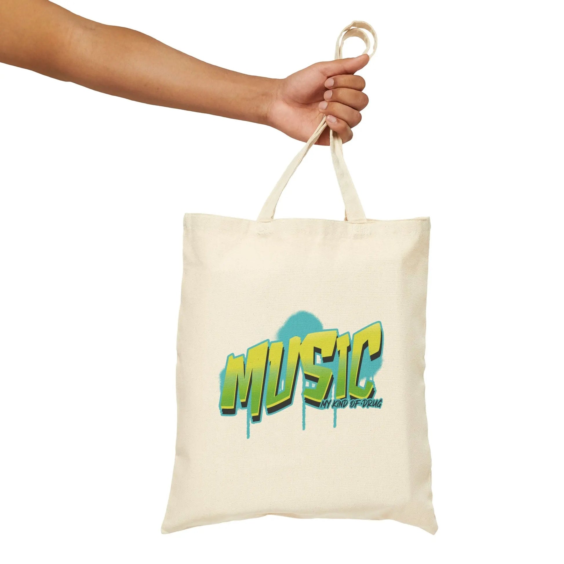 "Music: My Kind of Drug" Cotton Canvas Tote Bag - Realm of Artists