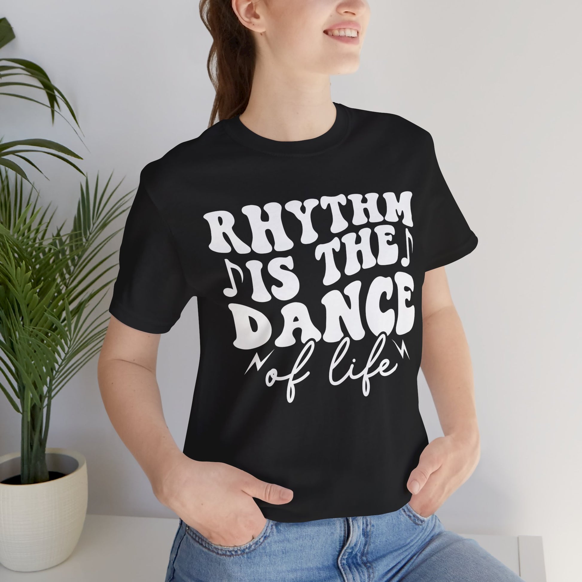 Rhythm is the Dance of Life Graphic Cotton T-Shirt - Trendy Short Sleeve Tee for Music Enthusiasts and Dance Lovers | Premium Quality, Unique Design, Comfortable Fit Printify