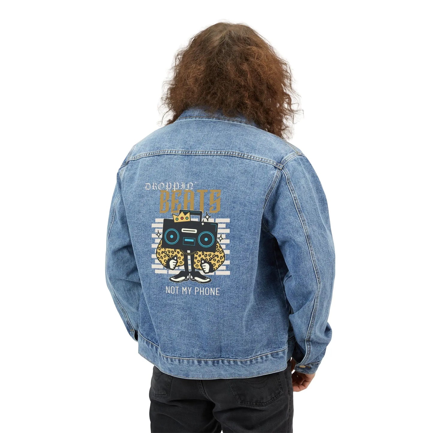 "Droppin' Beats, Not My Phone" Men's Denim Jacket - Realm of Artists