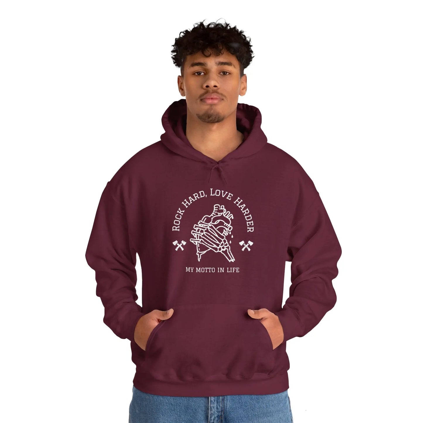 "Rock Hard, Love Harder - My Motto in Life" Graphic Hoodie - Realm of Artists