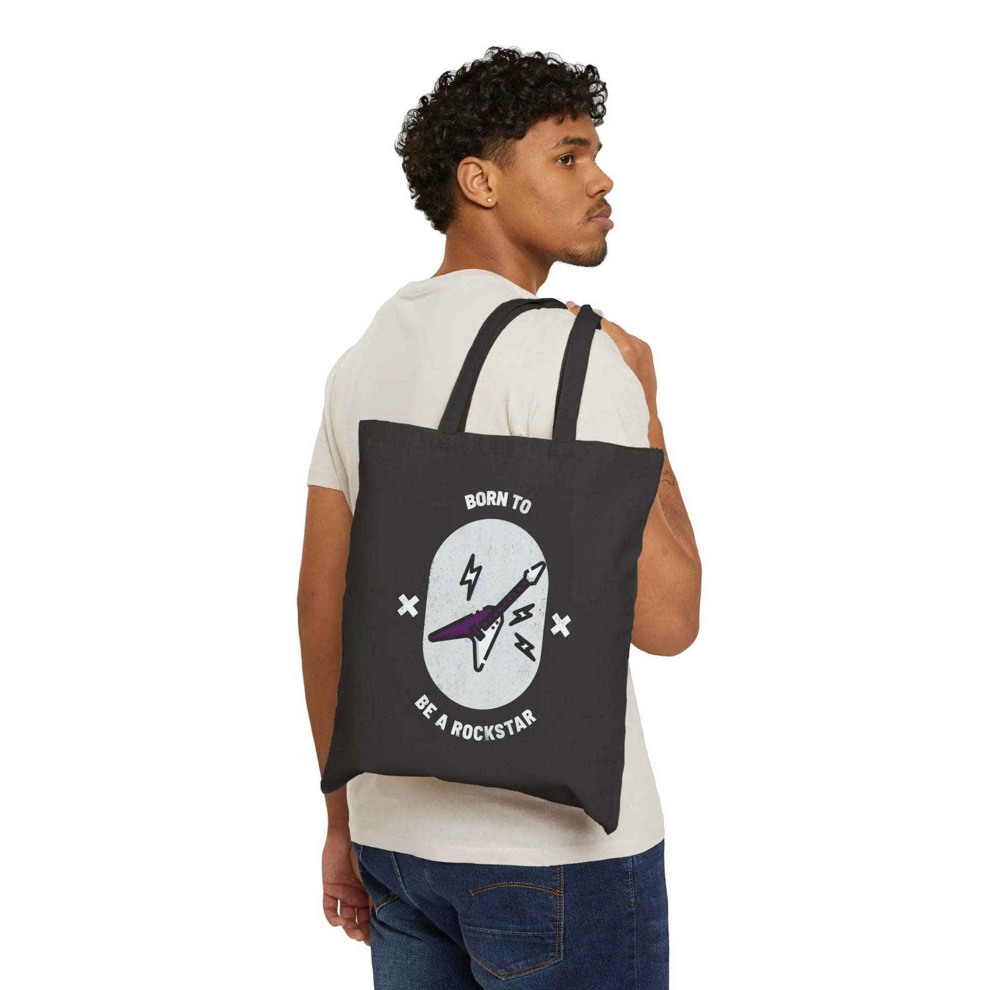 "Born to Be a Rockstar" Cotton Canvas Tote Bag - Realm of Artists