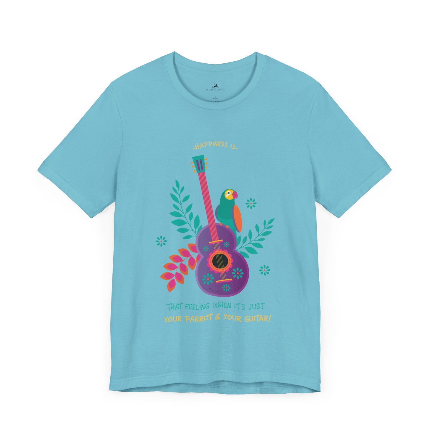 Happiness is When It's Just Your Parrot and Your Guitar Graphic Cotton T-Shirt - Fun Short Sleeve Tee for Music and Pet Lovers | Unique Design, Comfortable Fit, Premium Quality Printify