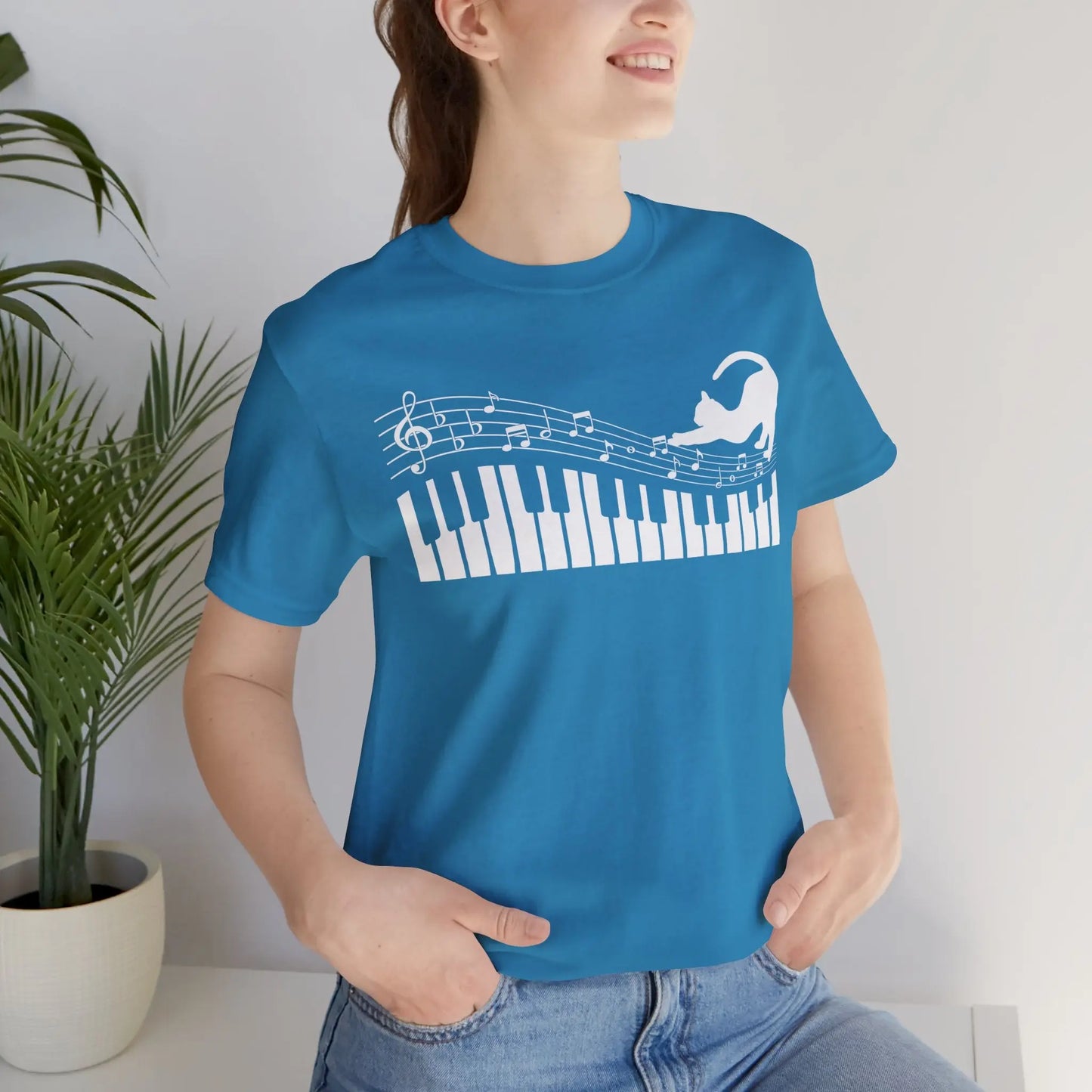 "Musical Cat" Music Graphic T-Shirt – Where Purr-fection Meets the Piano! Printify