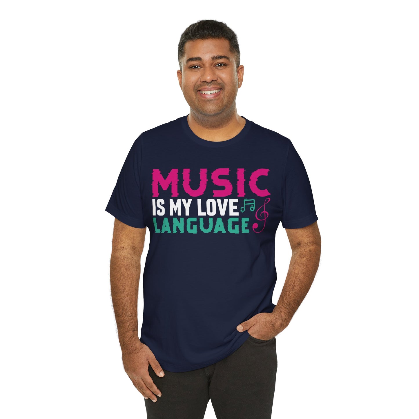 Music Is My Love Language Graphic Cotton T-Shirt - Trendy Short Sleeve Tee for Music Lovers and Romance Seekers | Unique Design, Comfortable Fit, Premium Quality Printify