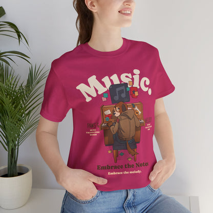 Music, Paws, and Melody Graphic Cotton T-Shirt - Trendy Short Sleeve Tee for Animal and Music Lovers | Unique Design, Comfortable Fit, Premium Quality Printify