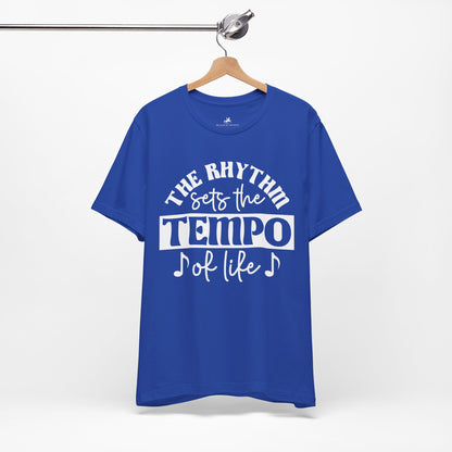 The Rhythm Sets the Tempo of Life Graphic Cotton T-Shirt - Trendy Short Sleeve Tee for Music Lovers and Life Enthusiasts | Unique Design, Comfortable Fit, Premium Quality Printify