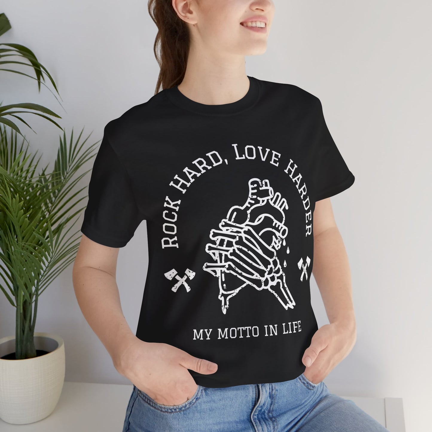 Rock Hard, Love Harder Graphic Cotton T-Shirt - Trendy Short Sleeve Tee for Music and Life Enthusiasts | Unique Design, Comfortable Fit, Premium Quality Printify