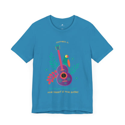 Happiness is When It's Just Your Parrot and Your Guitar Graphic Cotton T-Shirt - Fun Short Sleeve Tee for Music and Pet Lovers | Unique Design, Comfortable Fit, Premium Quality Printify