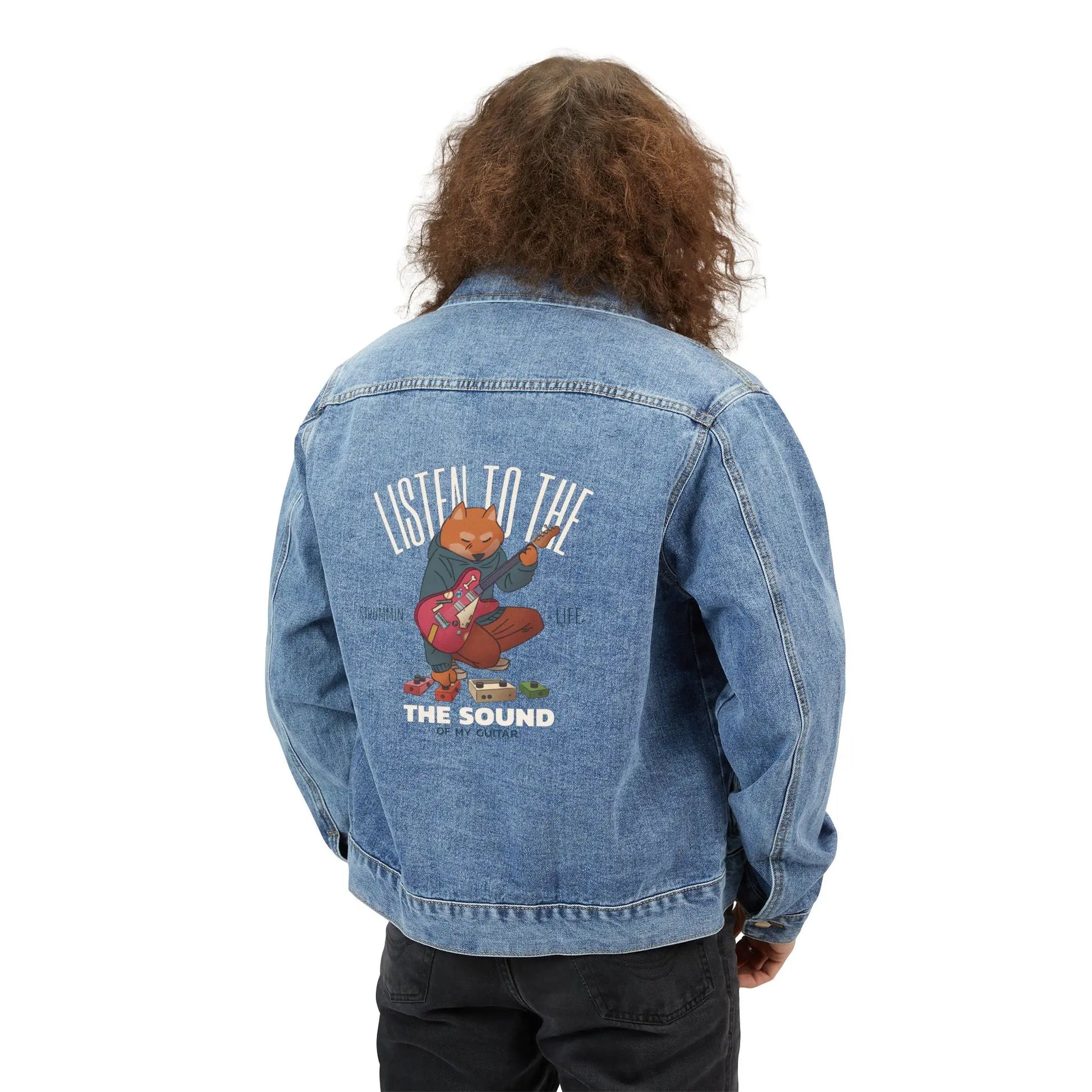 "Listen to the Sound of My Guitar" Men's Denim Jacket - Realm of Artists