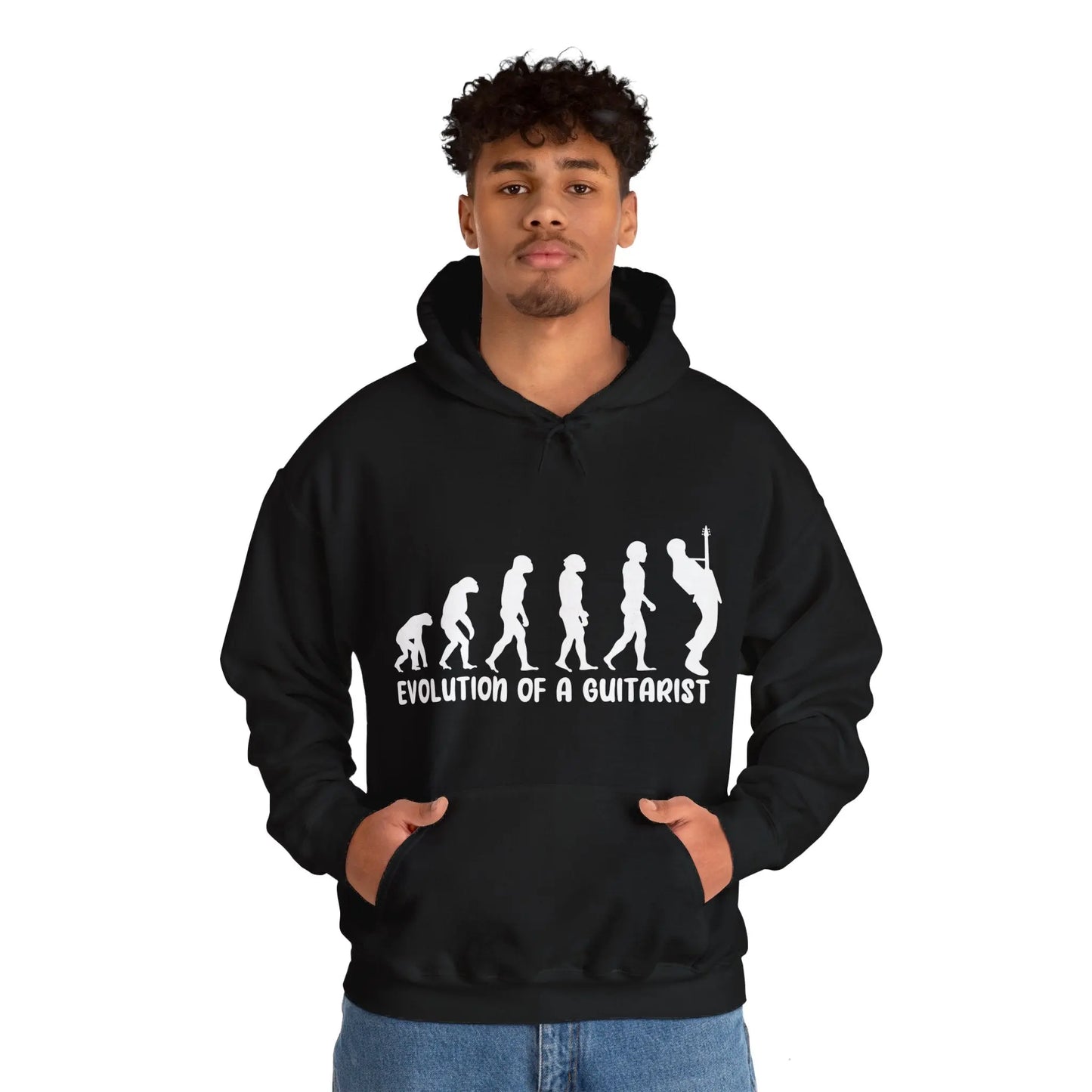 "Evolution of a Guitarist" Graphic Hoodie - Cozy Tribute to Music Mastery Printify