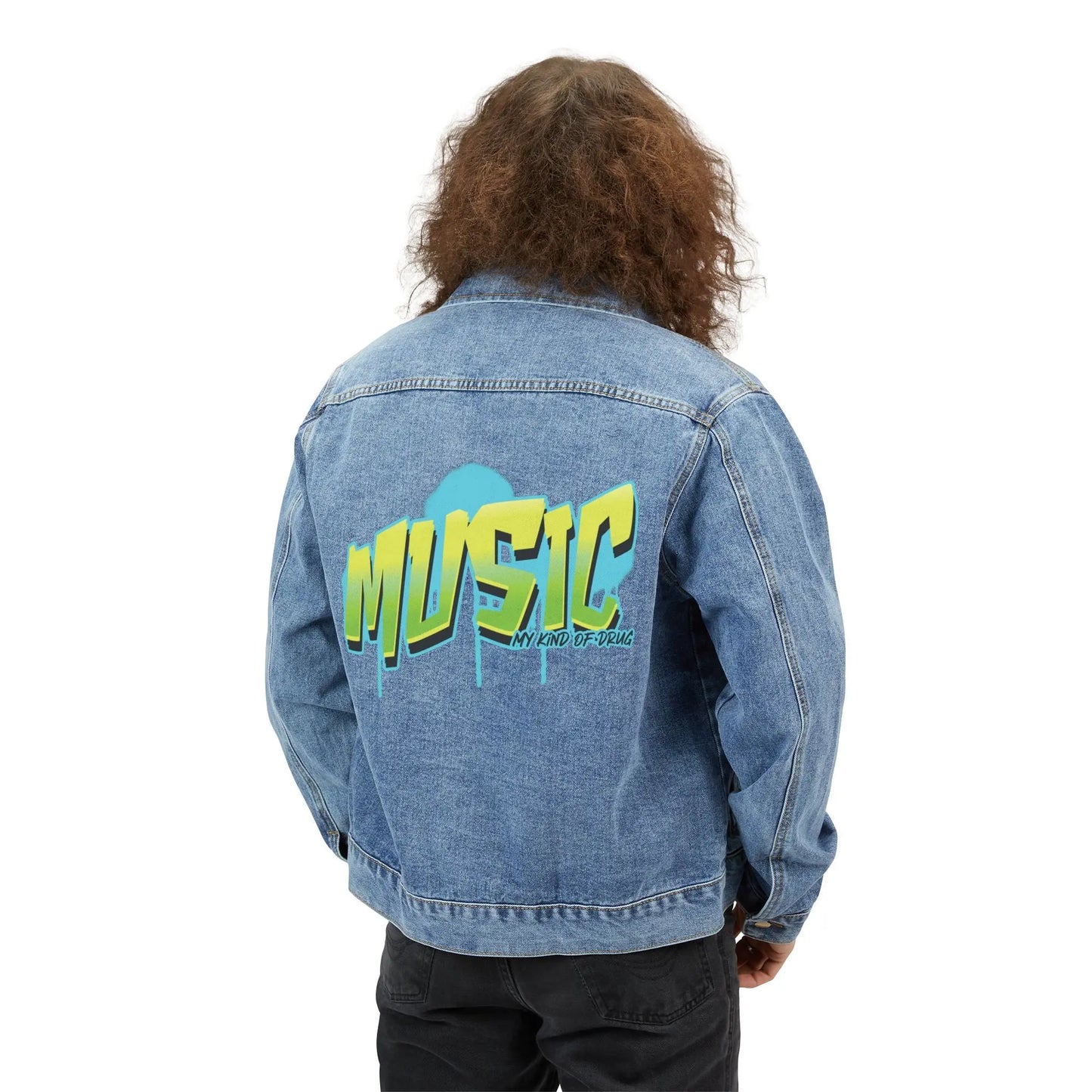 "Music: My Kind of Drug" Men's Denim Jacket - Realm of Artists