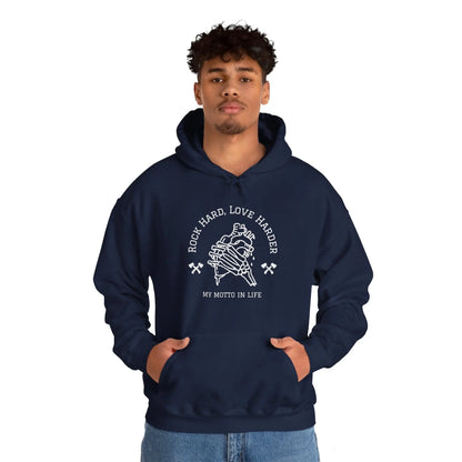 "Rock Hard, Love Harder - My Motto in Life" Graphic Hoodie - Realm of Artists