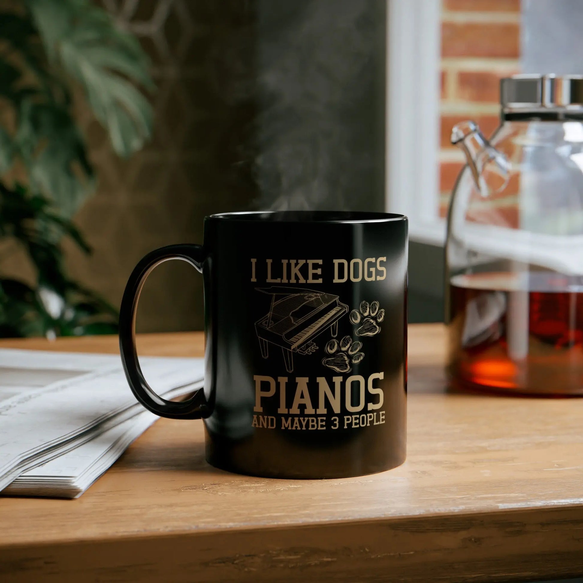 "I Like Dogs, Pianos and Maybe 3 People" Coffee Mug - Funny Gift for Dog and Music Lovers Printify