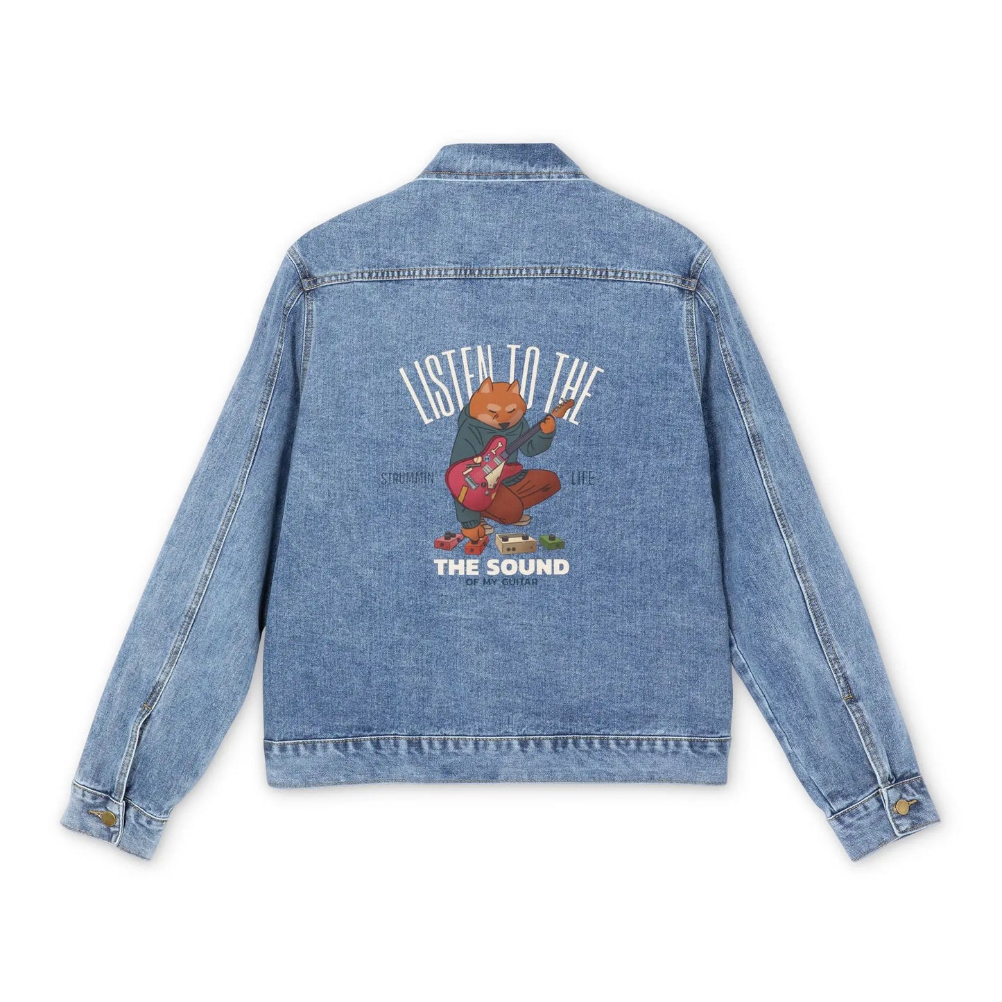 "Listen to the Sound of My Guitar" Men's Denim Jacket - Realm of Artists