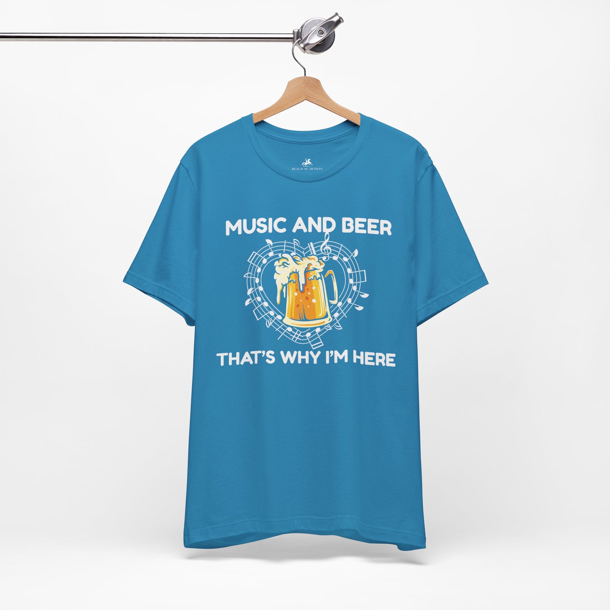 Music and Beer, That's Why I'm Here Graphic Cotton T-Shirt - Trendy Short Sleeve Tee for Music and Beer Lovers | Unique Design, Comfortable Fit, Premium Quality Printify