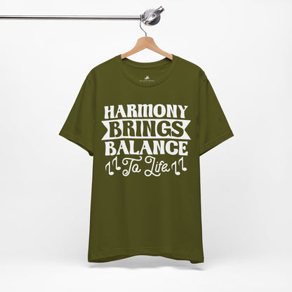 Harmony Brings Balance to Life Graphic Cotton T-Shirt - Trendy Short Sleeve Tee for Music Lovers and Peace Seekers | Unique Design, Comfortable Fit, Premium Quality Printify