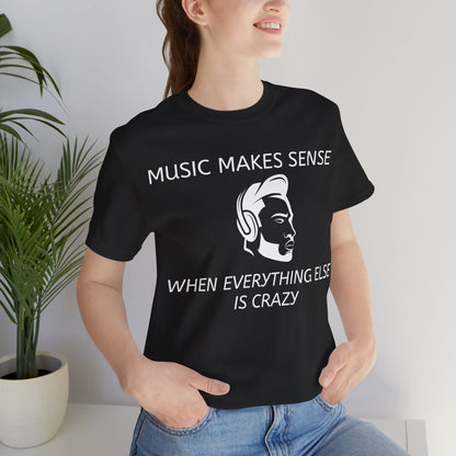 Music Makes Sense When Everything Else Is Crazy Graphic Cotton T-Shirt - Trendy Short Sleeve Tee for Music Lovers and Stress Relief Seekers | Unique Design, Comfortable Fit, Premium Quality Printify