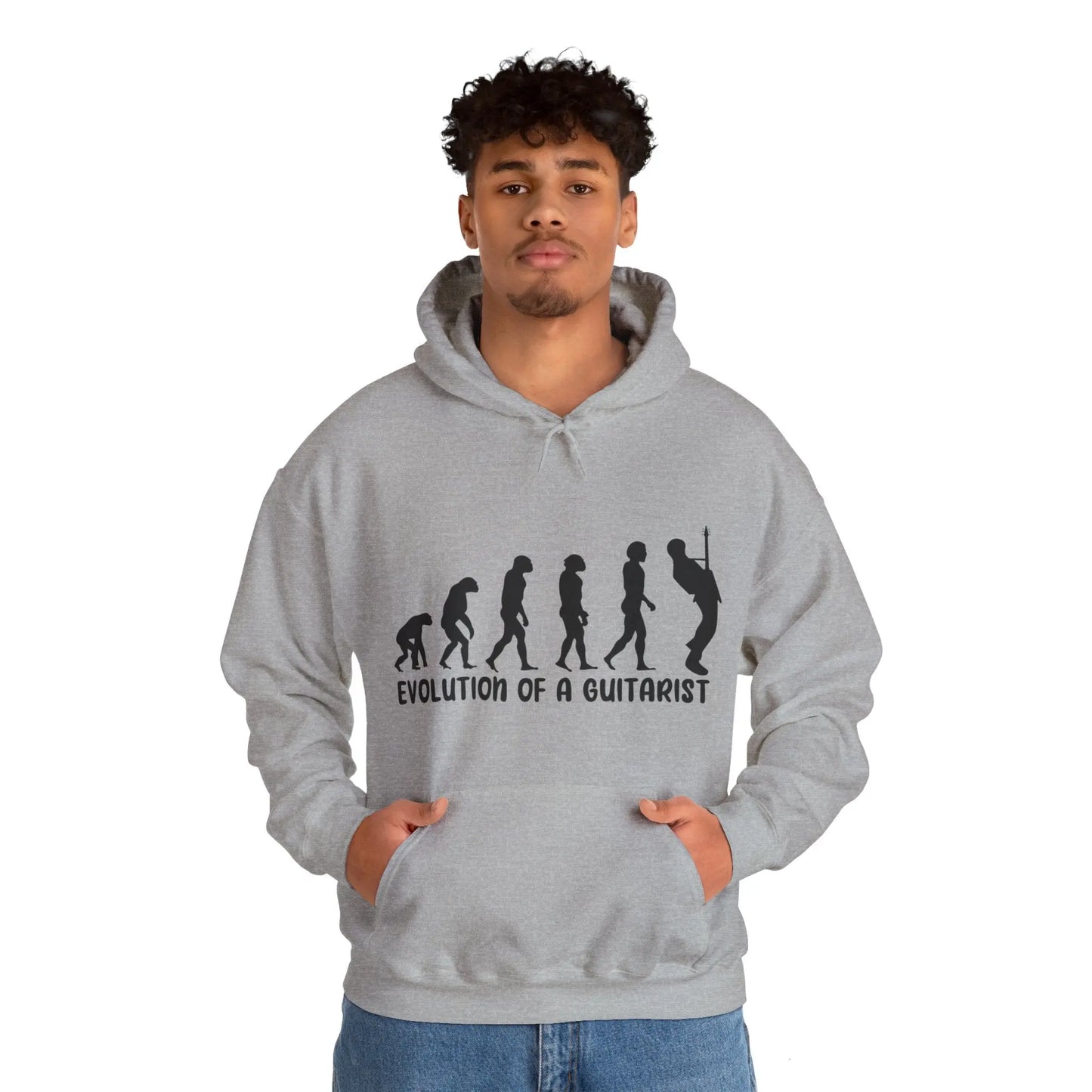 "Evolution of a Guitarist" Graphic Hoodie - Cozy Tribute to Music Mastery Printify