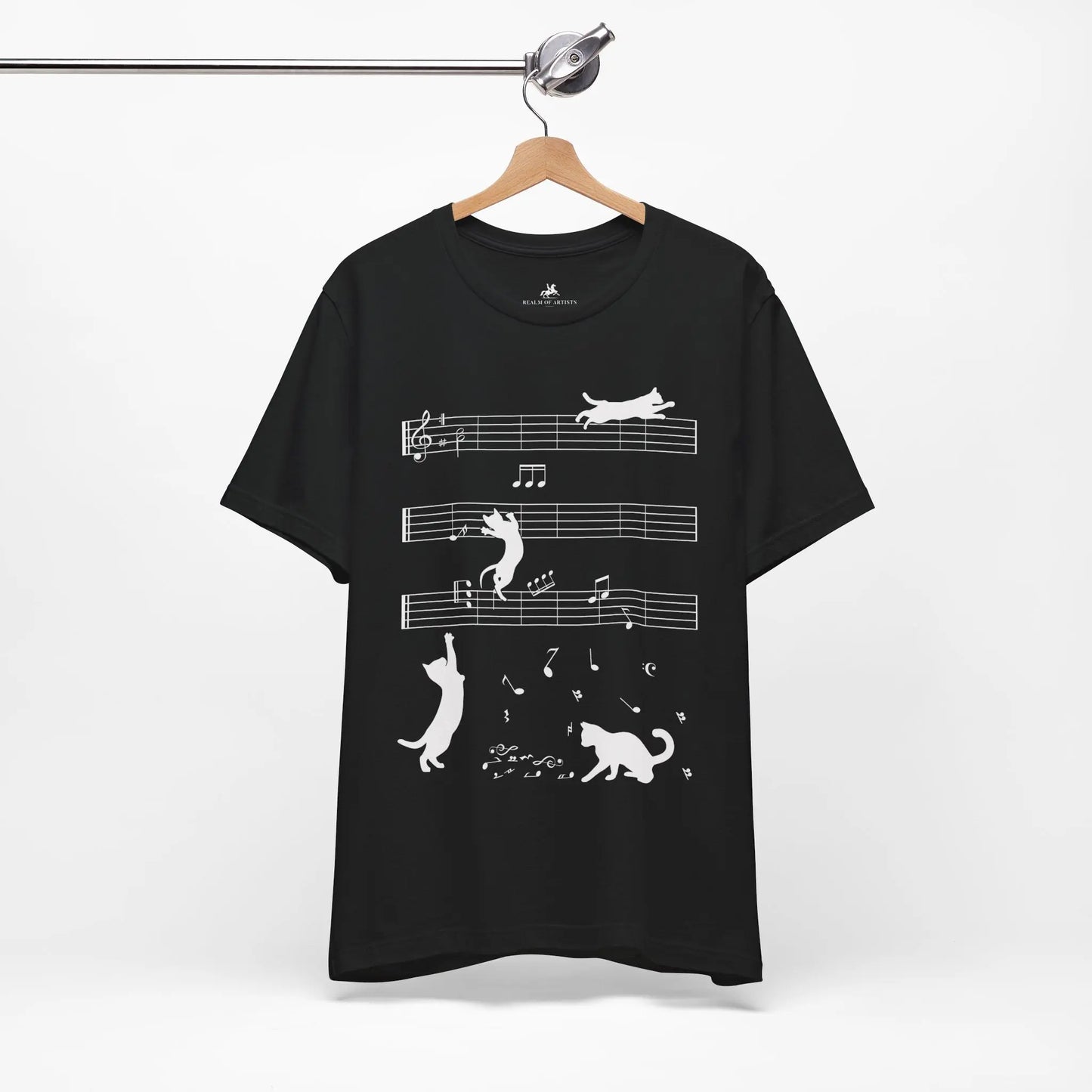 "Cute Cat Playing with Musical Notes" Music Graphic T-Shirt – Purrfectly in Tune! 🎶😻 Printify