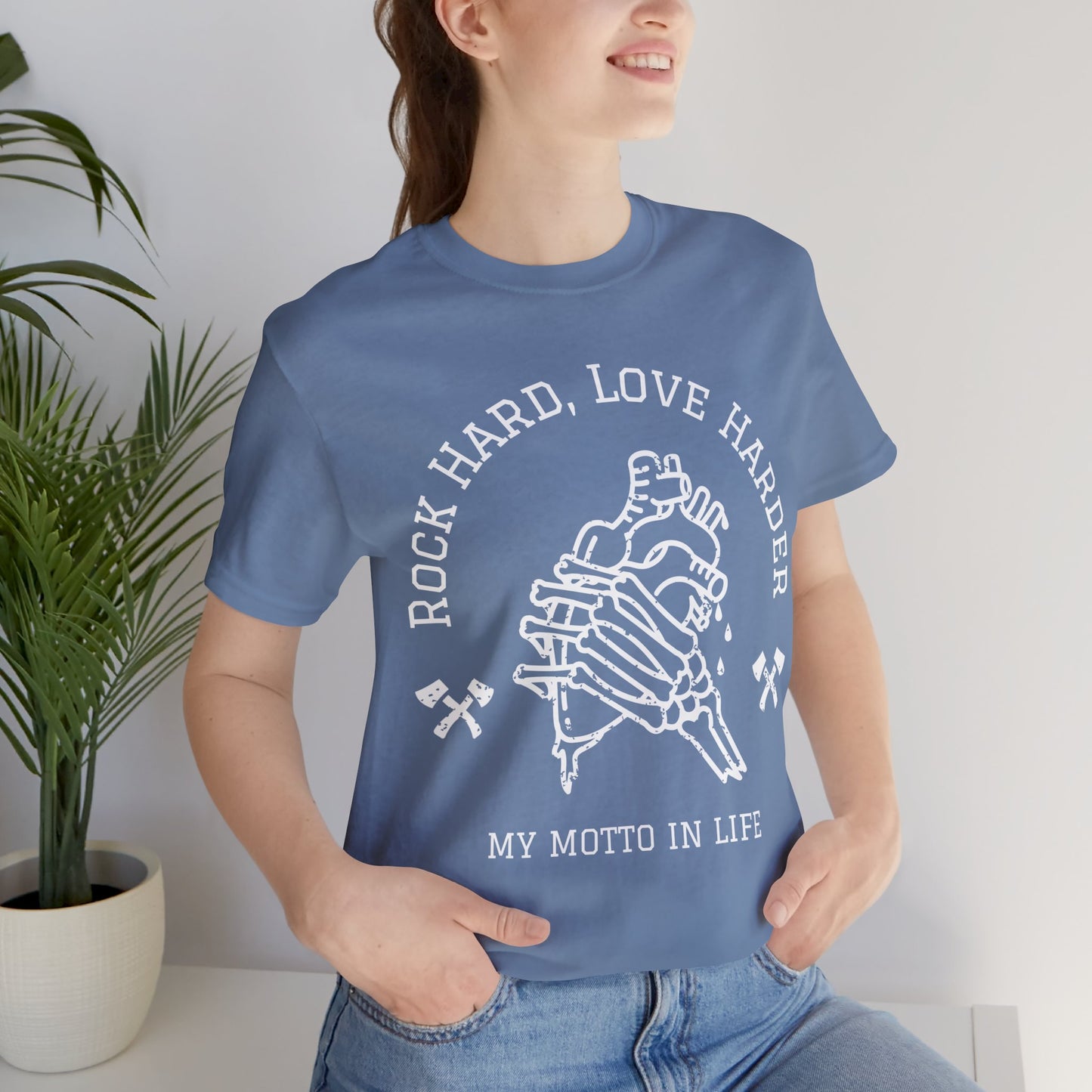 Rock Hard, Love Harder Graphic Cotton T-Shirt - Trendy Short Sleeve Tee for Music and Life Enthusiasts | Unique Design, Comfortable Fit, Premium Quality Printify