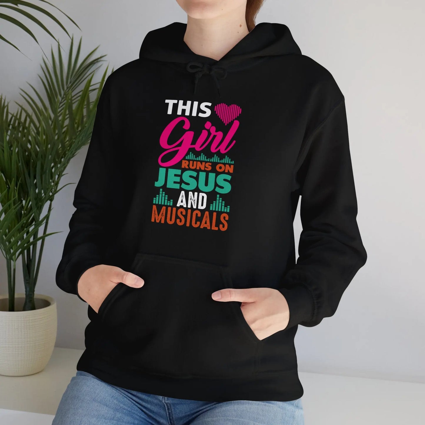 This Girl Runs on Jesus and Musicals Graphic Hoodie Printify