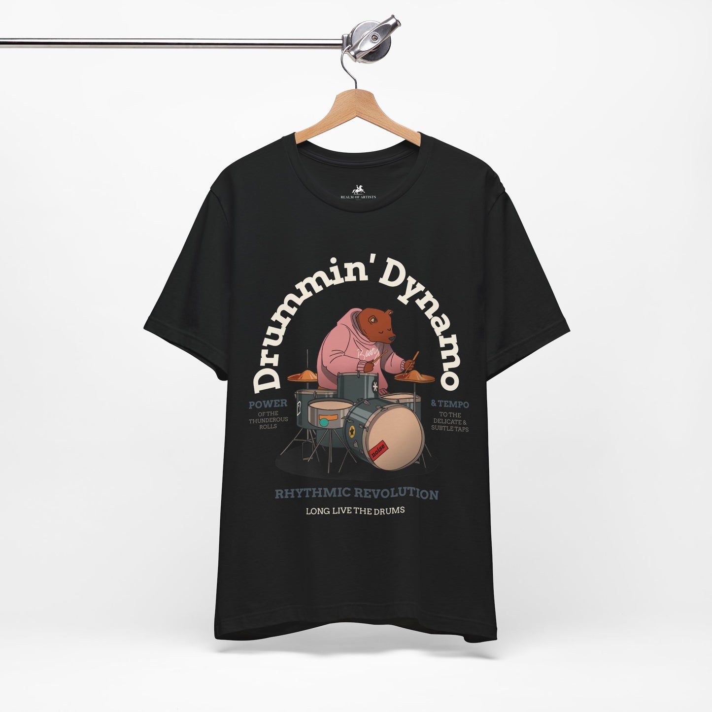 Drummin' Dynamo Graphic Cotton T-Shirt - Trendy Short Sleeve Tee for Drummers and Music Enthusiasts | Unique Design, Comfortable Fit, Premium Quality Printify