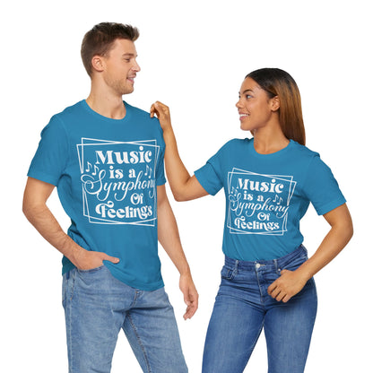 Music Is a Symphony of Feelings Graphic Cotton T-Shirt - Trendy Short Sleeve Tee for Music Lovers and Emotion Enthusiasts | Unique Design, Comfortable Fit, Premium Quality Printify