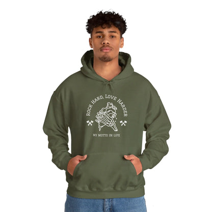 "Rock Hard, Love Harder - My Motto in Life" Graphic Hoodie - Realm of Artists