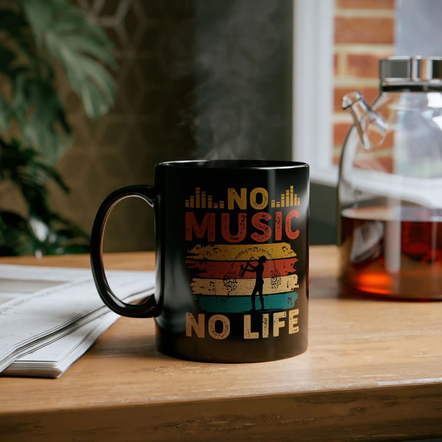 "No Music, No Life" Black Ceramic Mug – A Must-Have for Music Lovers Printify