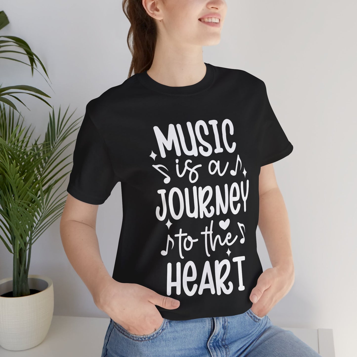 Music Is a Journey to the Heart Graphic Cotton T-Shirt - Trendy Short Sleeve Tee for Music Lovers and Soul Seekers | Unique Design, Comfortable Fit, Premium Quality Printify